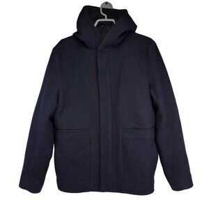 COS Wool Navy Blue Classic Contemporary Fall Hooded Jacket sz 36 R